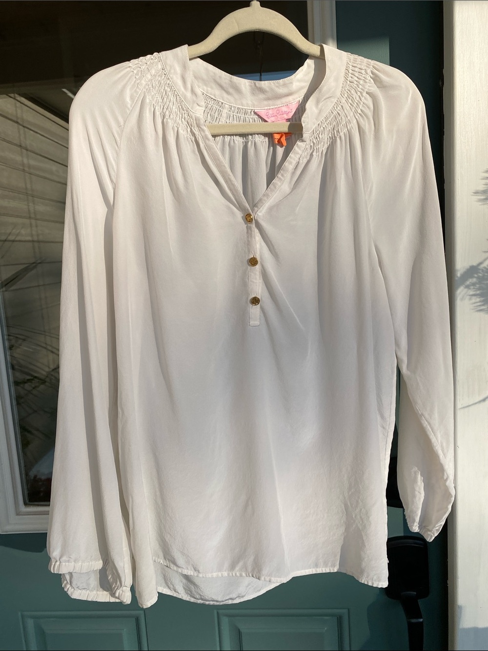 Lilly Pulitzer White silk Elsa Long-Sleeve Blouse
